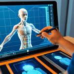 A professional game artist, fully clothed in a modest, modern casual outfit, meticulously adjusting parameters on a transparent holographic character customization interface. The screen displays a highly detailed, semi-rendered 3D avatar with perfect anatomy and natural proportions, its features being sculpted with precision. The background is a clean, illuminated digital workspace with futuristic design tools. The scene embodies the technical craftsmanship of character design, well-formed hands visible on a digital tablet, natural body proportions of the character model, professional photography, high quality, safe for work, appropriate content, family-friendly.