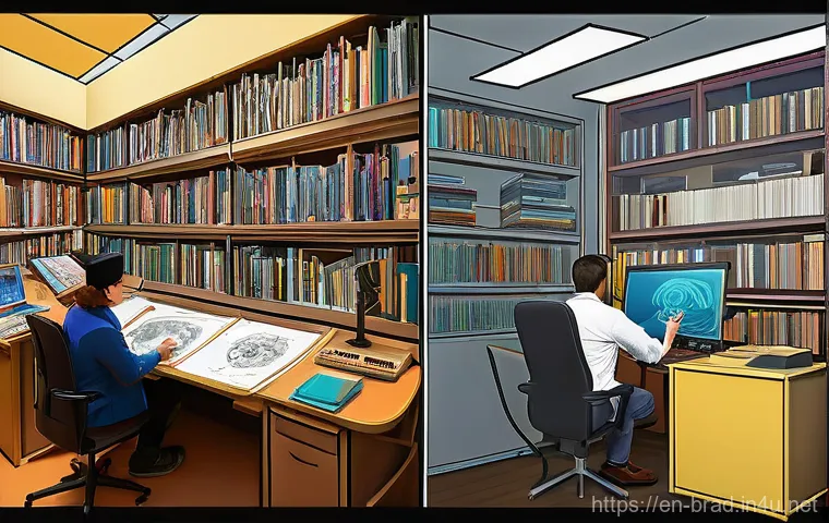 브래드이발소 애니메이션 기술 - **"Evolution of Animation: Traditional Cel vs. Digital Workflow"**
    A vibrant, side-by-side illus...
